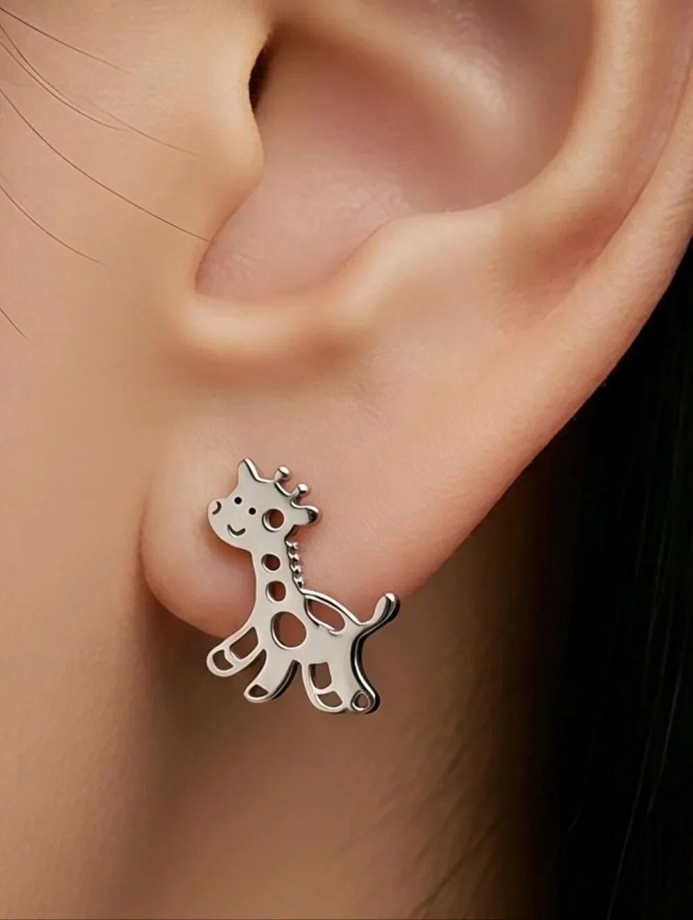 Giraffe 🦒 Silver Stainless Steel Earrings Animal Kingdom Studs Safari Zoo Gift
